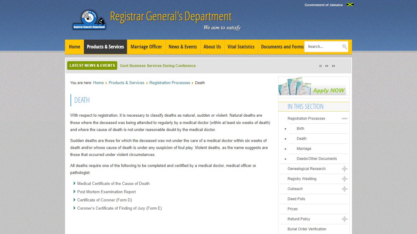 Death | Registrar General's Department