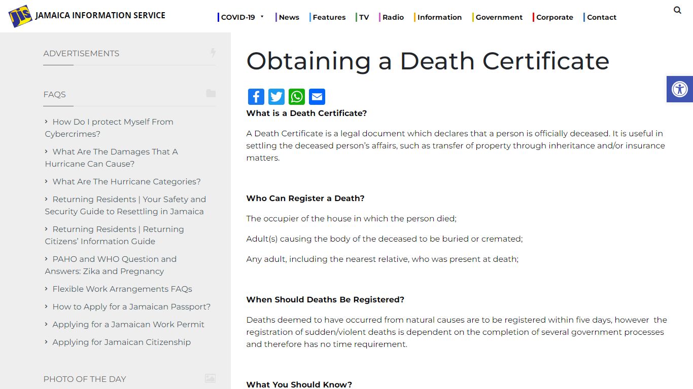 Obtaining a Death Certificate – Jamaica Information Service